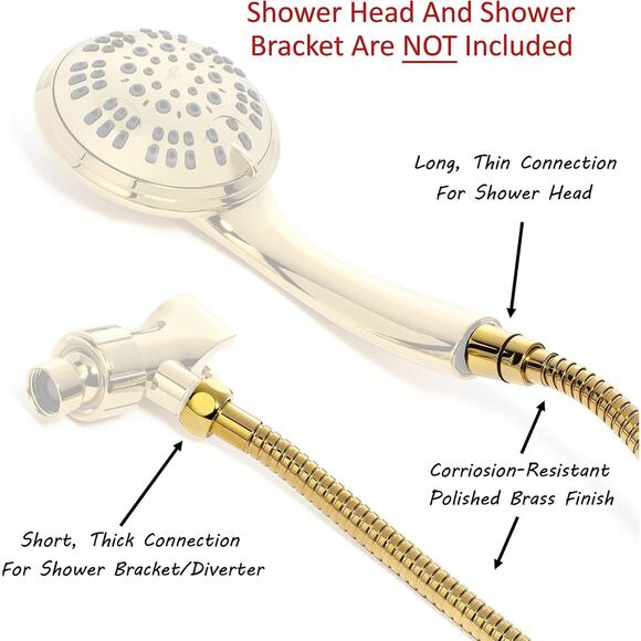 Universal 72 Inch Flexible Shower Hose - Extra Long, Stainless Steel, Double-Buc - Picture 3 of 3